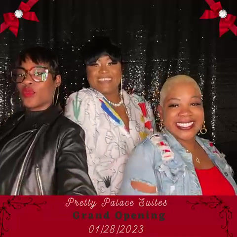 Guests celebrating together in a photo booth